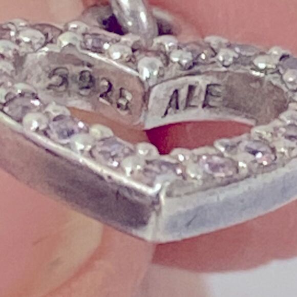 Pandora 925 Silver Pink Rhinestone Dangle Heart Charm Pendant - Picture 5 of 9